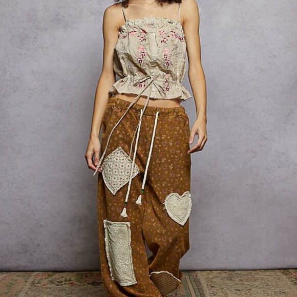 The Rusted Ritas roomy fit bottom in printed french terry with varied lace and w - Picture 1 of 4